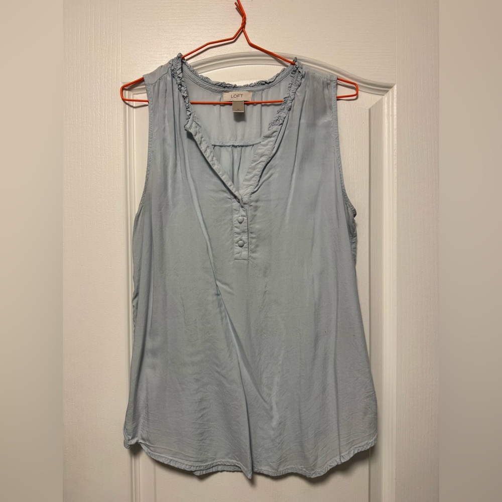 LOFT Powder Blue Sleeveless Ruffle Henley Camisole